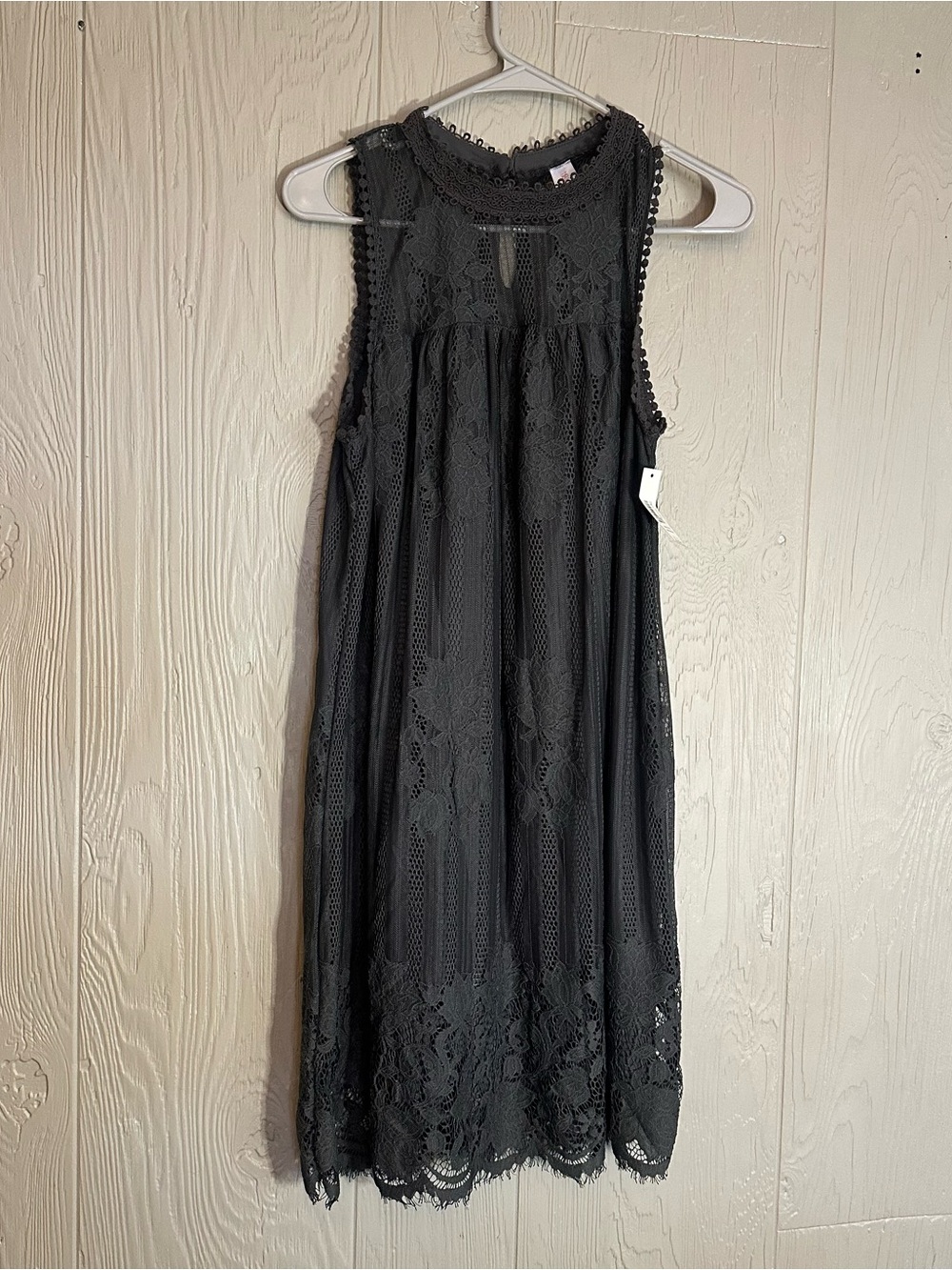 No Boundaries Juniors L (11-13) Charcoal Lace‎ A-Line Sleeveless Dress